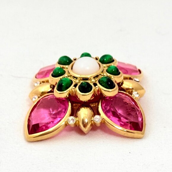 Vintage Joan Rivers Pink/Green Gripoix Maltese Cross Brooch/Pin - Picture 3 of 4
